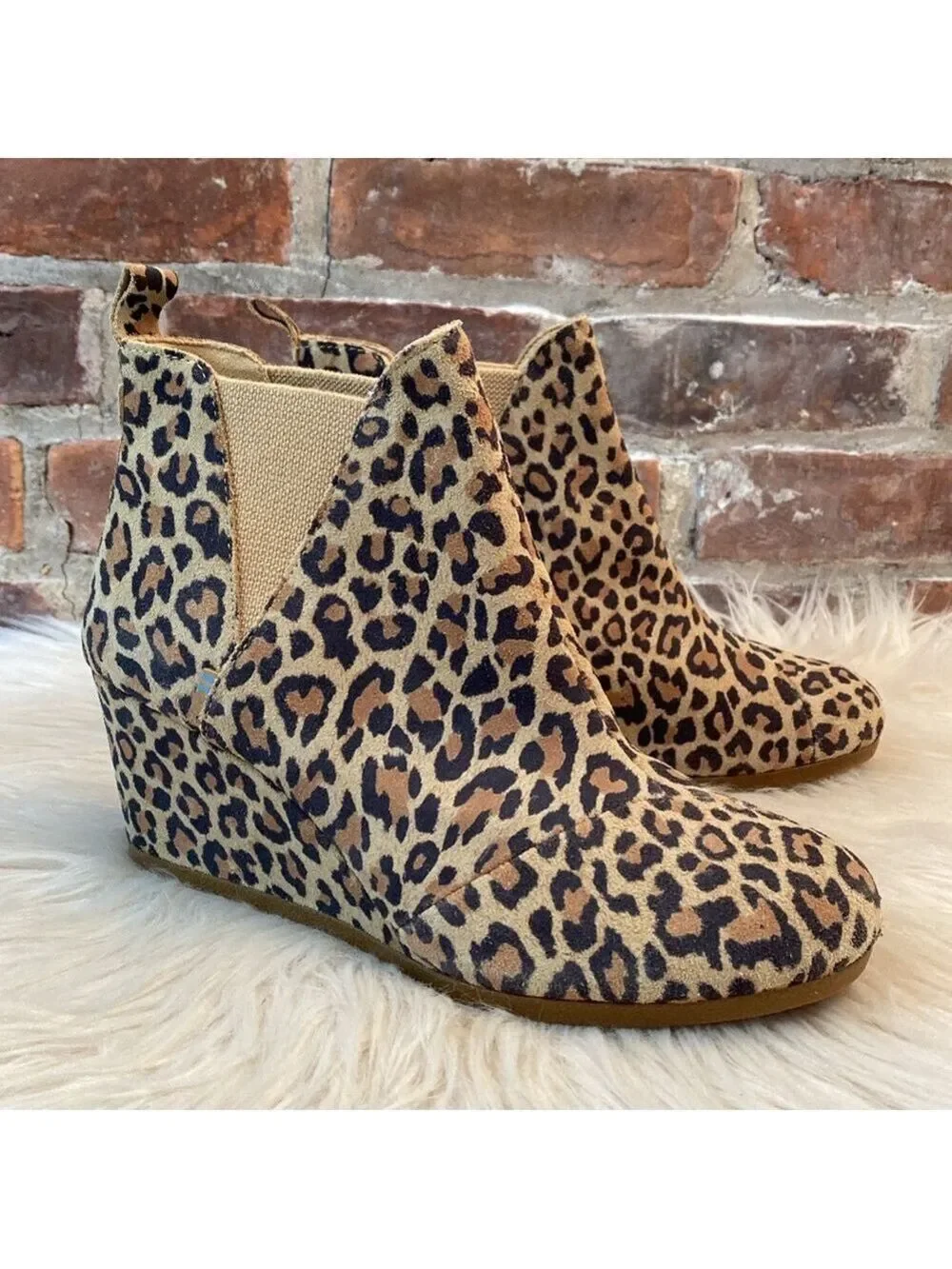 Toms Leopard Animal Print Kelsey Wedge Booties, Size 9.5
